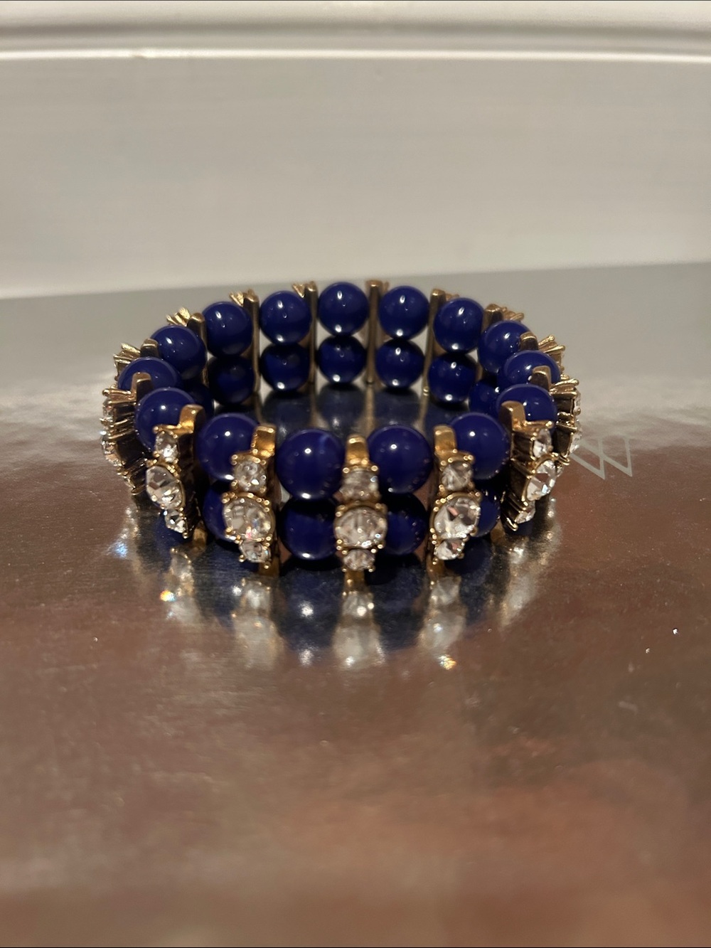 J. Crew Blue Cabochon and Crystal Stretch Bracelet - Women Jewelry
